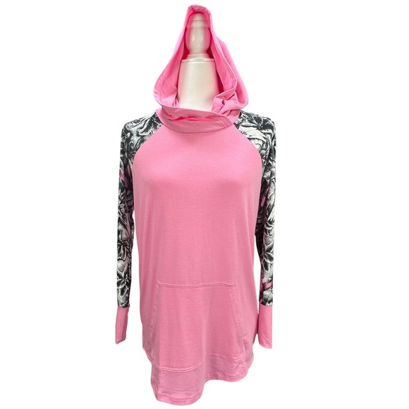LuLaRoe Tops - LuLaRoe Amber Hoodie Womens Small Pink Floral Breast Cancer Ribbon Pullover S
